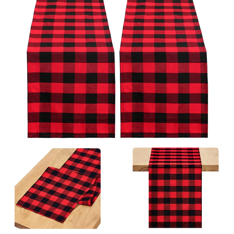 B.Cool B-COOL Buffalo Plaid Table Runner Black Red Checked Table Runner 2 Packs 13x108 Inch Christmas Holiday Plaid Table Runners Xmas Table Decorations - Image 1